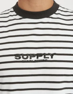 Supply Striped Cropped Long Sleeve T Shirt in Blanc