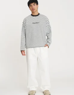 Supply Striped Cropped Long Sleeve T Shirt in Blanc