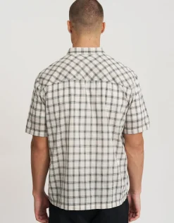 Textured Check Short Sleeve Shirt in Off White