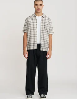 Textured Check Short Sleeve Shirt in Off White