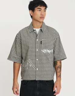 Textured Cropped Embroidered Shirt in Black
