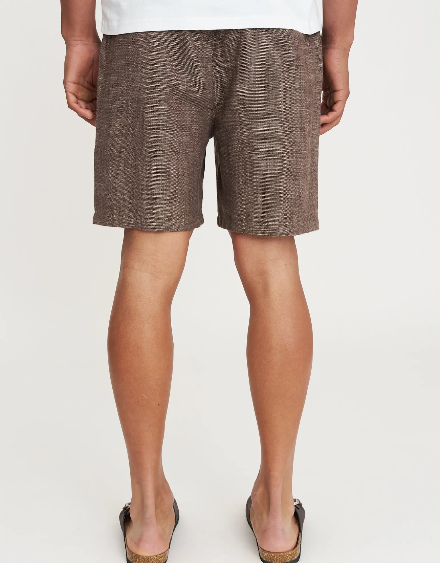 Textured Elastic Waist Shorts in Chocolate