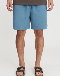 Textured Elastic Waist Shorts in Blue