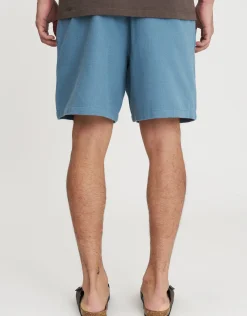 Textured Elastic Waist Shorts in Blue