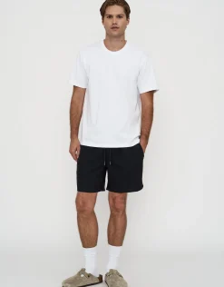 Textured Elastic Waist Shorts in Bone
