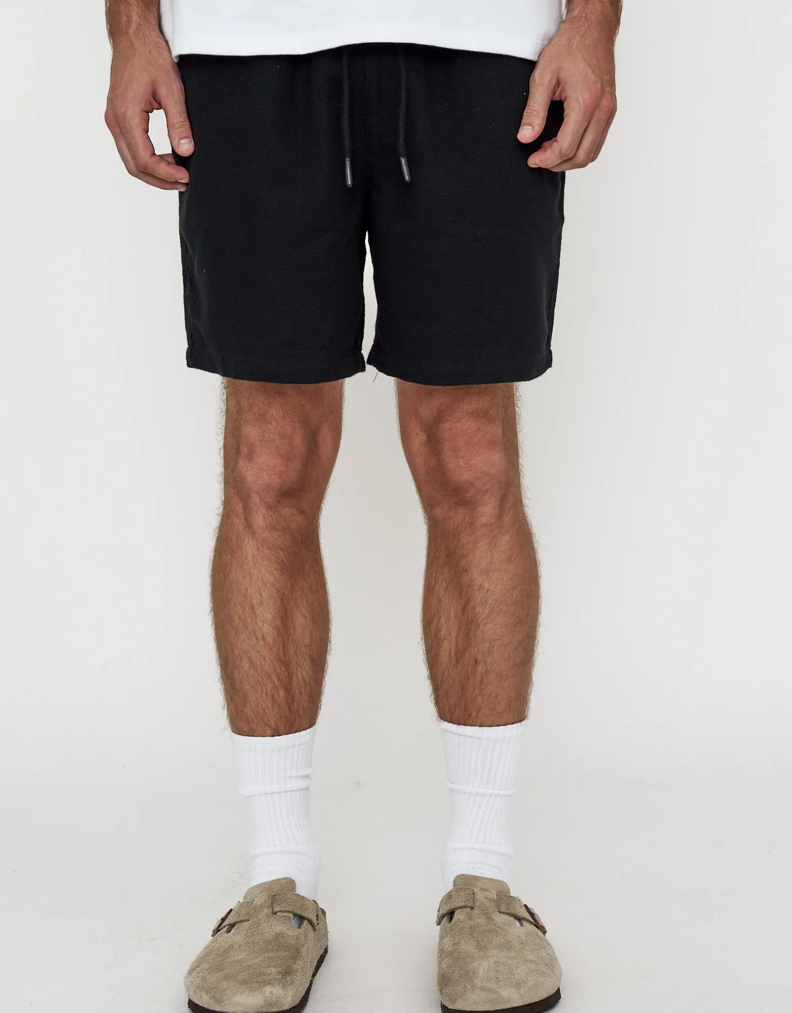 Textured Elastic Waist Shorts in Bone