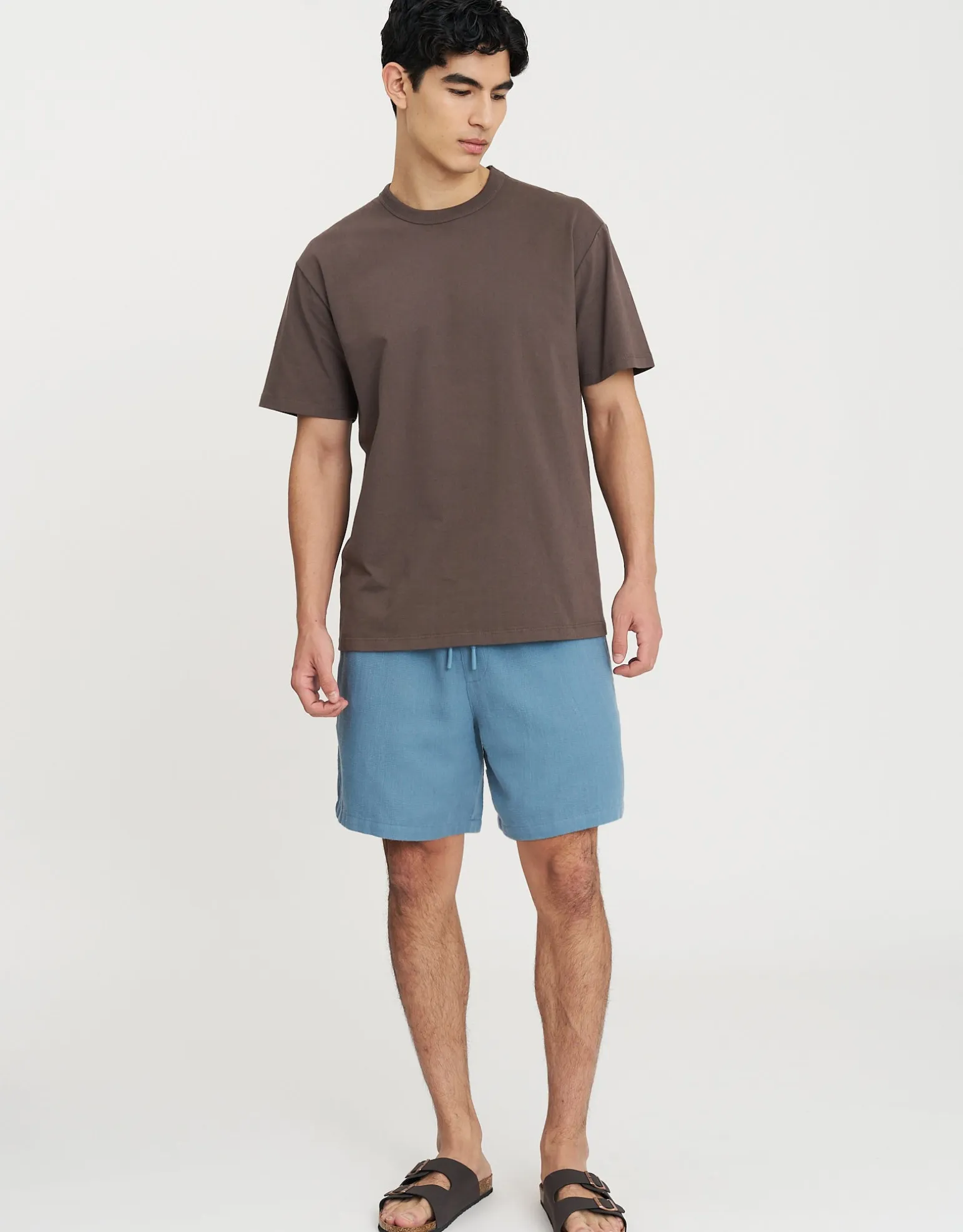 Textured Elastic Waist Shorts in Bone