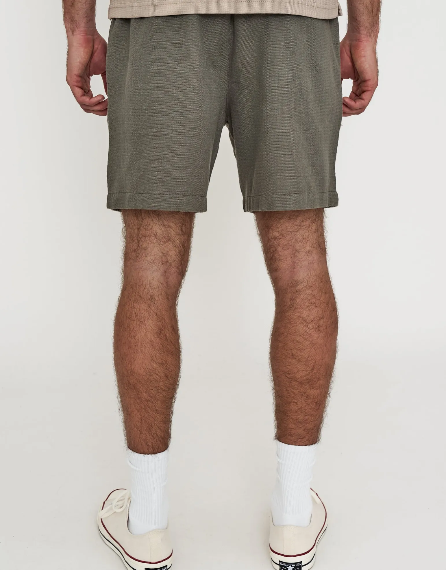 Textured Elastic Waist Shorts in Bone