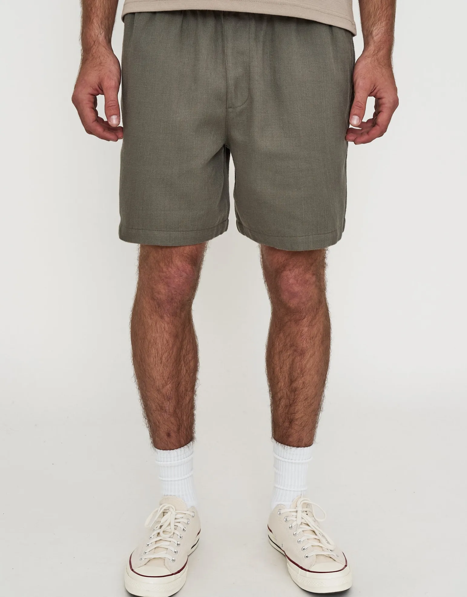 Textured Elastic Waist Shorts in Bone