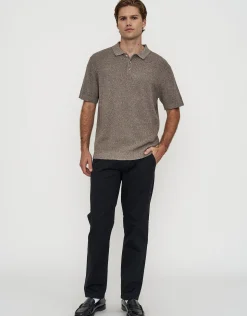 Textured Short Sleeve Knit Polo in Khaki