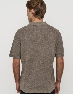 Textured Short Sleeve Knit Polo in Biscuit
