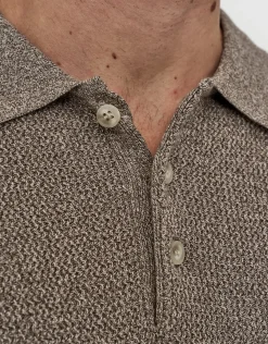 Textured Short Sleeve Knit Polo in Biscuit
