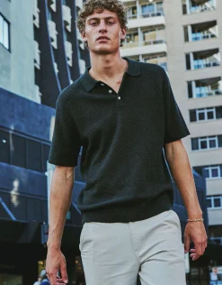 Textured Short Sleeve Knit Polo in Biscuit