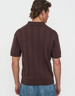 Textured Short Sleeve Polo in Brown