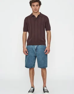 Textured Short Sleeve Polo in Brown