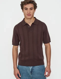 Textured Short Sleeve Polo in Brown