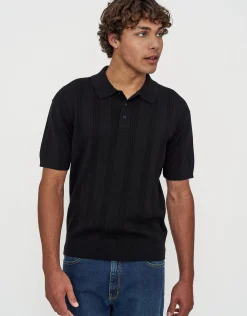 Textured Short Sleeve Polo in Black