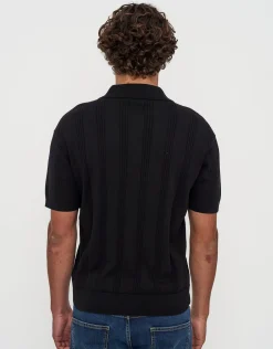 Textured Short Sleeve Polo in Black