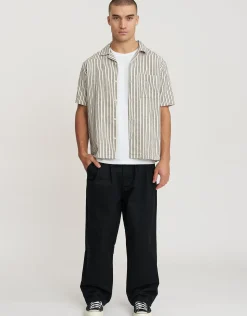 Textured Stripe Short Sleeve Shirt in Off White