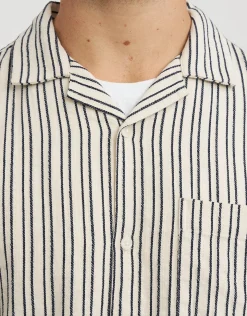 Textured Stripe Short Sleeve Shirt in Off White