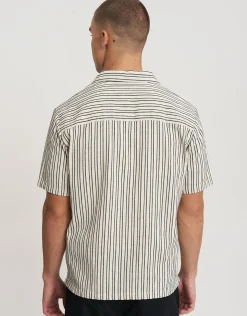 Textured Stripe Short Sleeve Shirt in Off White