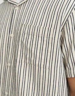 Textured Stripe Short Sleeve Shirt in Off White