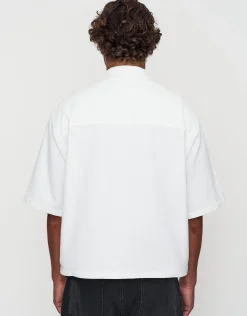 Tokyo Cropped Mechanic Zip Up Shirt in Off White