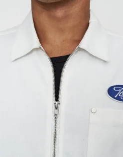 Tokyo Cropped Mechanic Zip Up Shirt in Off White