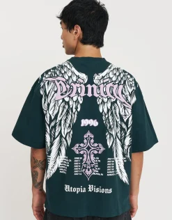 Trinity Wings Box Fit T Shirt in Pine Green