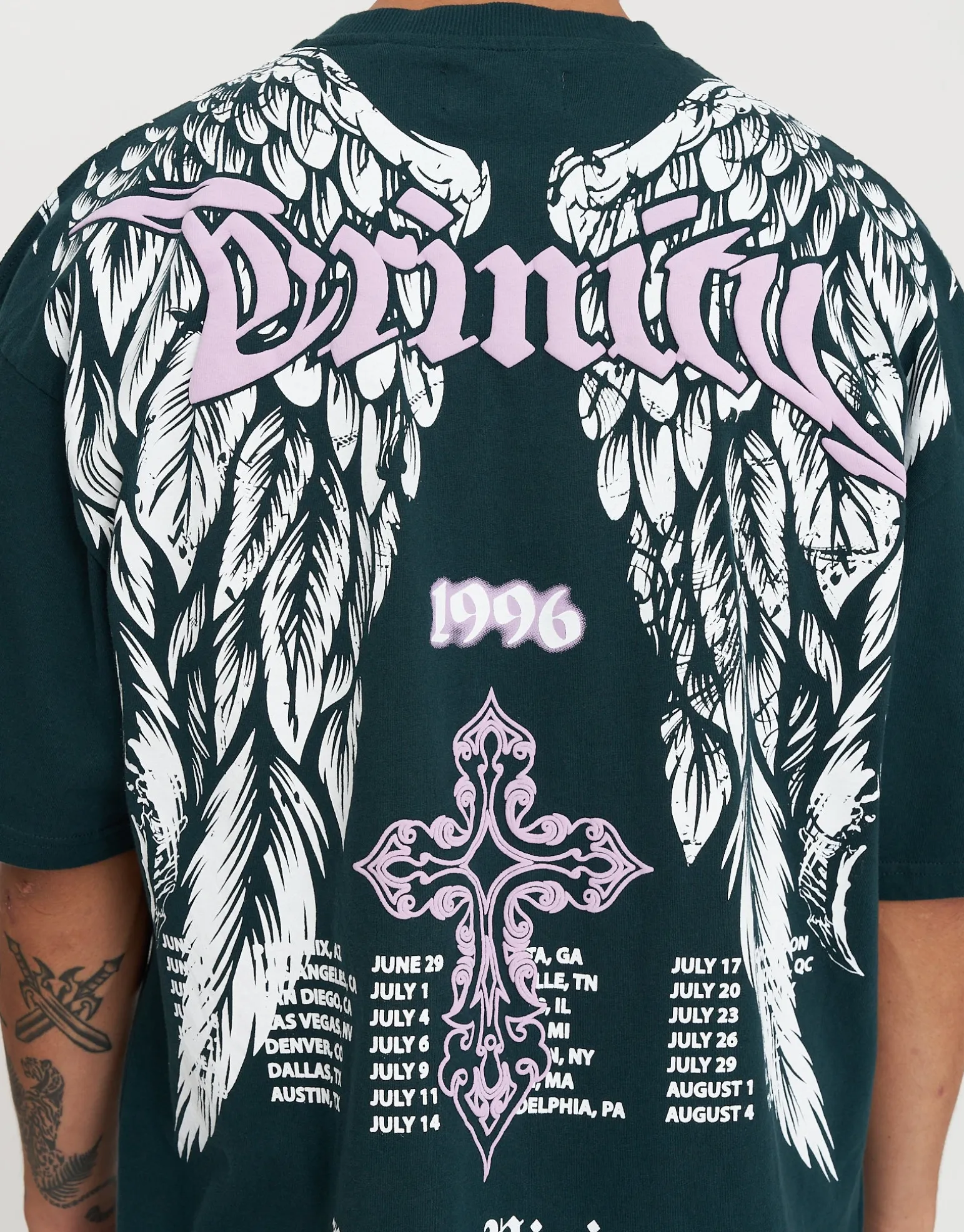 Trinity Wings Box Fit T Shirt in Pine Green
