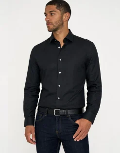 Twill Long Sleeve Dress Shirt in Black