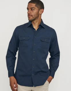 Twill Long Sleeve Shirt in Navy