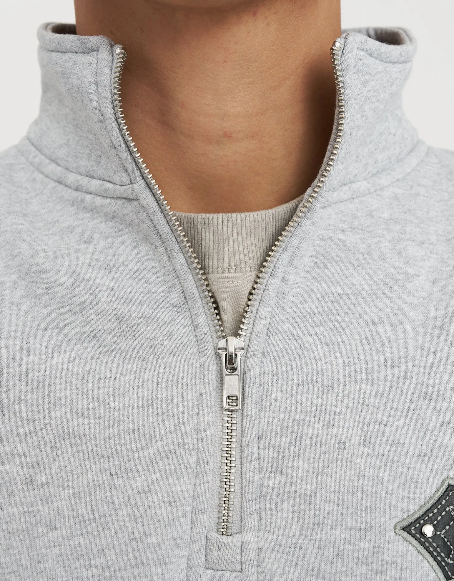 Utopia Funnel Neck Oversized Quarter Zip Sweat in Grey Marl