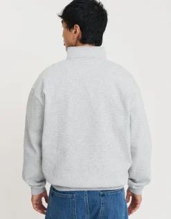 Utopia Funnel Neck Oversized Quarter Zip Sweat in Grey Marl