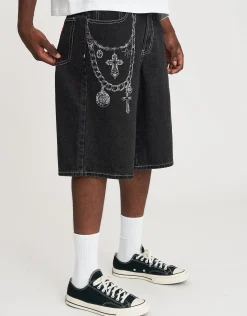 Vanguard Chains Baggy Fit Jorts in Washed Black