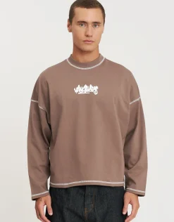 Vanguard Cropped Long Sleeve T Shirt in Wood Smoke