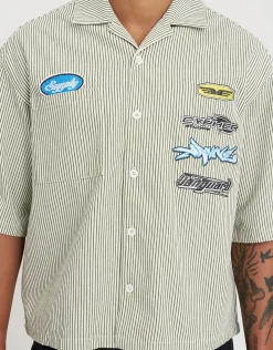 Vanguard Cropped Short Sleeve Shirt in Green/white