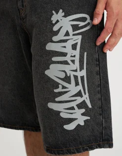 Vanguard Graffiti Baggy Fit Jorts in Acid Black