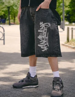 Vanguard Graffiti Baggy Fit Jorts in Acid Black