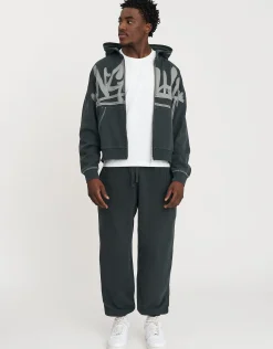 Vanguard Graffiti Oversized Zip Up Hoodie in Washed Black