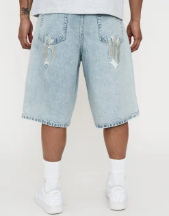 Vipers Embroidered Baggy Fit Jorts in Vintage Light Blue