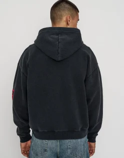 Void Oversized Cropped Zip Up Hoodie in Washed Black
