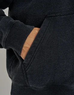 Void Oversized Cropped Zip Up Hoodie in Washed Black