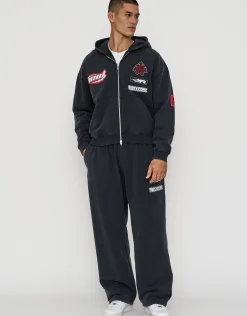 Void Wide Leg Track Pants in Washed Black
