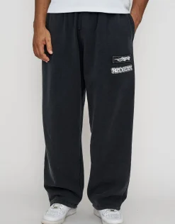 Void Wide Leg Track Pants in Washed Black