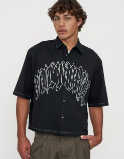 Vultures Cropped Short Sleeve Shirt in Black