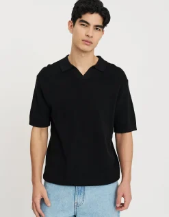 Waffle Knit Short Sleeve Polo in Bone