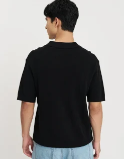 Waffle Knit Short Sleeve Polo in Bone