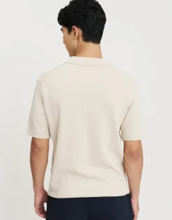 Waffle Knit Short Sleeve Polo in Bone