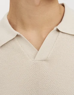 Waffle Knit Short Sleeve Polo in Black
